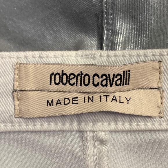 ROBERTO CAVALLI Size 4 Metallic Silver Coated Cotton Blend Skinny Jeans - Picture 5 of 7
